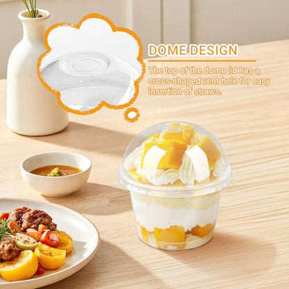 Jnnzzggu 100Pcs Disposable Plastic Cups,8Oz Parfait Cups with Dome Hole Lids,Disposable Snack Bowls for Cake,Fruit,Parfait,Pudding,Jello Shot,Coffee,Ice Cream - size: 100pcs 8oz