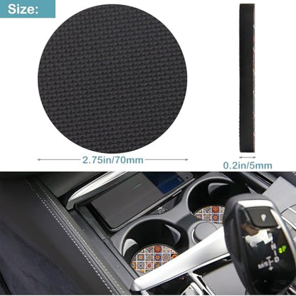 Car Cup Holder Coasters, 2 Pack – 2.75" Universal Auto Anti-Slip Insert Coaster, Rubber Car Coasters, Personalized Car Accessories for Women & Men (Mexican Tiles) - color: Mexican Tiles