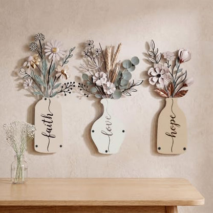 ElaraBerry 3 Pcs Christian Metal Flower Wall Sign Minimalist Rustic Decor