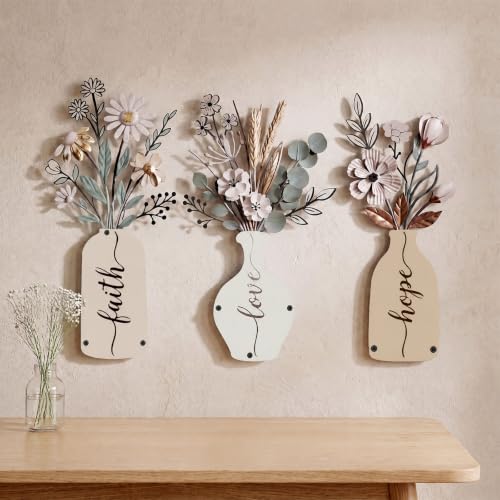 ElaraBerry 3 Pcs Christian Metal Flower Wall Sign Minimalist Rustic Decor