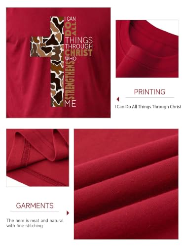 Christian Shirts for Men I Can Do All Things Through Christ Cross T-Shirt - color: Claret, size: X-Large