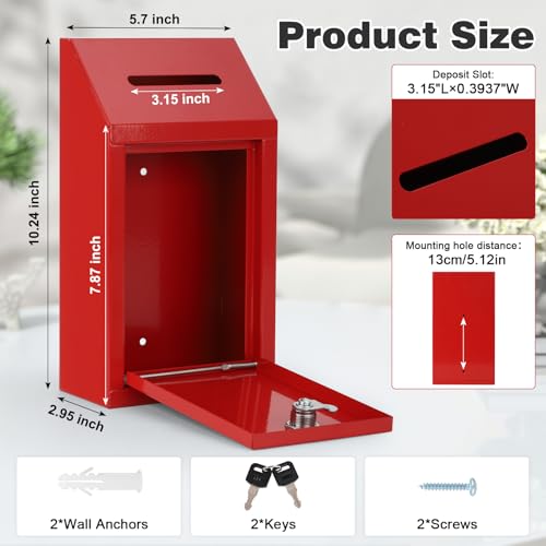 KYODOLED Cash Box for Farm Stand, Money Drop Box with Lock & Slot, Red - color: Red, size: 10.24 x 5.7 x 2.95 Inch