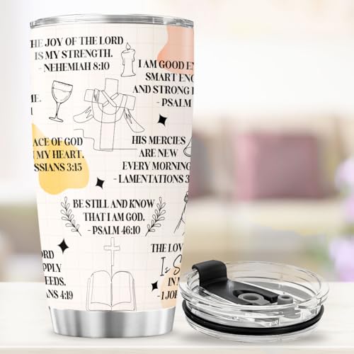 Bible Verse Tumbler with Daily Affirmations for Women, 20oz Stainless Steel Insulated Cup for Christian Faith, Religious Gift for Prayer, Inspirational Scripture Travel Mug - color: Bible Affirmation