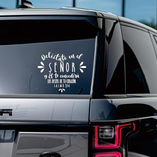 Spanish Bible Verse Car Decal, Religious Psalm Quote Vinyl Window Sticker - color: White