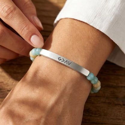 Inspirational Christian Bracelet for Women, 18K Gold Plated Bible Verse Jewelry with Amazonite Beads, Religious Faith Gift for Mom, Daughter, Sister, Friend - color: Gold is greater than highs and lows-Amazonite Silver