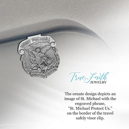 True Faith Jewelry Pewter Shield St Michael Car Visor Clip, Archangel Patron Saint Gifts for Men and Women, Fine Pewter (92% Tin), 1-3/8 x 1-1/2 Inch - size: St. Michael (Shield) 1