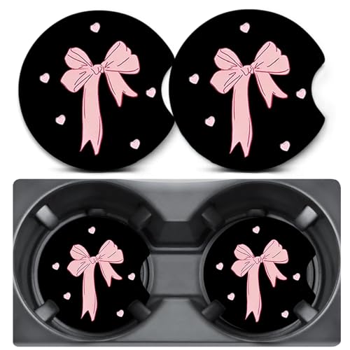 2 Pack Pink Bow Car Coasters for Cup Holders,Neoprene Anti Slip Mat - color: Pink Bow