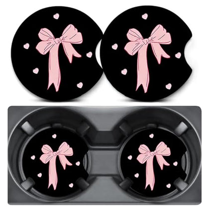 2 Pack Pink Bow Car Coasters for Cup Holders,Neoprene Anti Slip Mat - color: Pink Bow