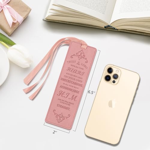 FINPAC Leather Bible Bookmarks, Bible Verse Book Markers - color: Pink