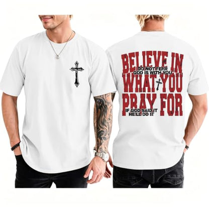 BINTEHGS Men's Christian Faith T-Shirts Inspirational Bible Verse Shirt Cross Oversized Tshirts for Men Jesus Graphic Tees - color: White, size: Small