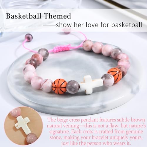 Baseball/Basketball/Soccer/Softball/Volleyball Bracelet for Girls Women- Cross Charm Beaded Bracelets, Christmas Birthday Easter Graduation Gifts for Daughter Granddaughter Niece Sister Coach - style: Basketball