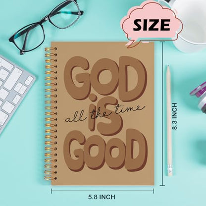 Yhtrg Brown Preppy God Is Good Notebooks, Brown Christian Spiral Notebook Gift for Women, Bible Journaling Notebooks for Office School Supplies, 5.5x8.3 Inch - color: god9