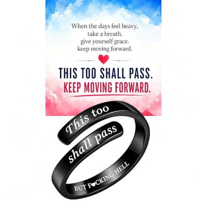 Faith Over Fear Cross Inspirational Rings for Women Daughter, Christian Blessed Hope Love Encouragement Rings Adjustable Open Tiny Purity Wrap Thumb Cross Ring Jewelry Graduation Cocktail Party - color: This Too Shall Pass Black