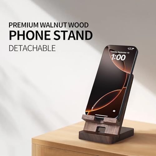 Cell Phone Stands of 3D MAGIC, Desktop Stand, Luxury Nature Wood Magnetic Phone Stand for Desk, Compatible with iPhone & All Cell Phones, Ultra-Stable, Portable & Non-Slip Design, Walnut Wood - color: Walnut Pro