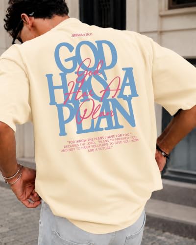 KUYIGO Men's Christian Faith Graphic T Shirt Scripture Crewneck Tee - color: Apricot, size: Small