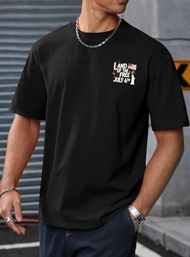 Herberton Men's Graphic T-Shirt Loose Fit Cotton Fashion Casual Streetwear Crewneck Short Sleeve Tee (S-XXL) - color: Black - Eagle Flag, size: Small