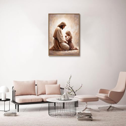 KISSFOX Jesus Praying with Girl Wall Art Christian Canvas Prints - color: Jesus And Praying Girl, size: 12"x16" Natural