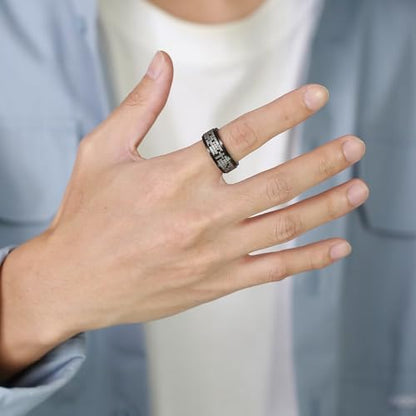Cross Fidget Anxiety Worry Spinner Rings Stainless Steel I Can Do Bible Prayer Amen High Polished Bands Silver, Size 6 - color: our father,black