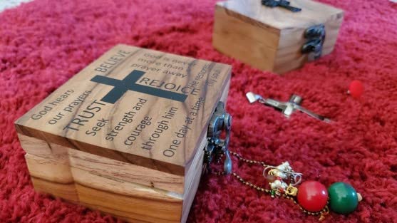 JB&C Premium Jewelry Box - Small Wooden Rosary Box Holder, 3.75 x 3 x 2 inches for First Communion, Prayer Cross Trinket Box, Decorative Jewelry Storage - size: 3.75" x 3" x 2"