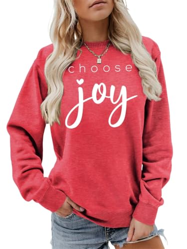 Choose Joy Sweatshirt Women Christian Be Kind Positive Crewneck Sweater Top - color: 1-red1, size: Large