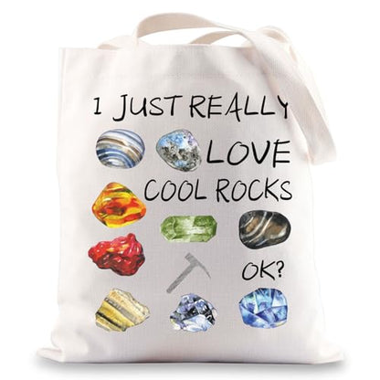 G2TUP Rockhounding Lovers Rock Collectors Tote Bag I Just Really Love Cool Rocks Geology Gifts Rock Hunter Handbag - color: Really Love Cool Rocks T Bag