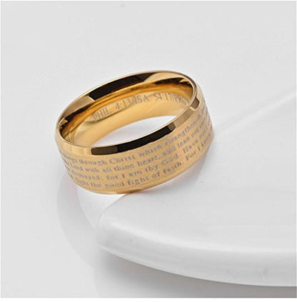 Men's Stainless Steel Bible Verse Christian Lord's Prayer Cross Ring Wedding Bands Engraved Praying - color: Gold