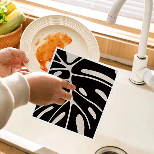 Swedish Dishcloths for Kitchen, Boho Botanical Floral Swedish DishCloths, Papaya Reusable Paper Towels Washable, 4 Pcs Dish Towels for Kitchen Party Home Housewarming Cleaning Cloths - color: Flower 10