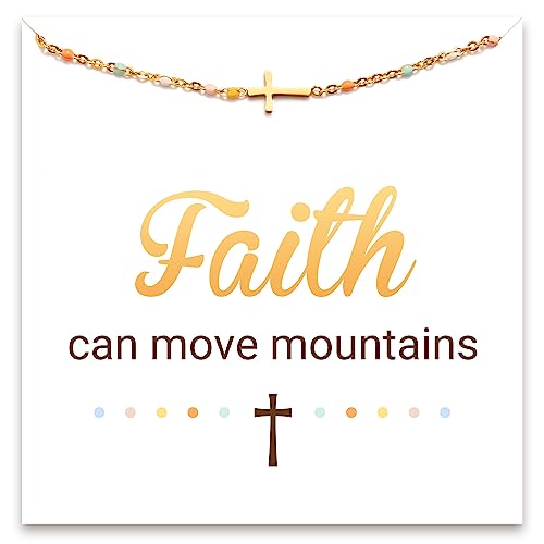 STORYJEWELLERY Christian Gifts for Women, Religious Confirmation and Baptism Gifts, Cross Bracelet for Women, Easter Gift, Encouragement Presents, Christian Jewelry - color: Faith can move mountains