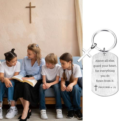 Inspirational Scripture Keychain with Cross - Bible Verse Matte Key Chain Religious Gift for Christian - style: Proverbs 4:23