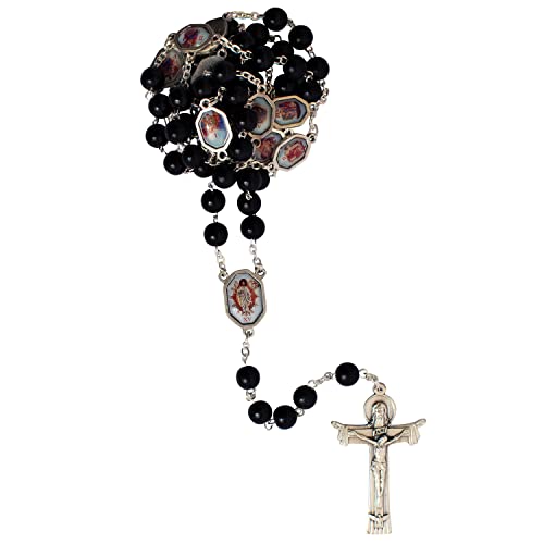 Stations of the Cross Rosary | Black Wooden or Glass Chrystal Beads | Great Catholic Gift for First Reconciliation, First Communion, or Confirmation | Lenten Devotional - color: Black
