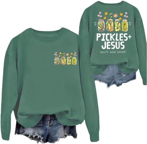 3 D G Christian Pickles and Jesus Salty and Saved Sweatshirt And Hoodie - color: Green-1, size: Small