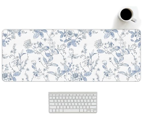 Light Blue Mouse Pad, Blue Flroal Desk Mat for Desk 31.5x11.8 - color: Chinoiserie Blue Flroal, size: 31.5L x 11.8W inches