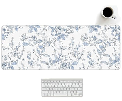 Light Blue Mouse Pad, Blue Flroal Desk Mat for Desk 31.5x11.8 - color: Chinoiserie Blue Flroal, size: 31.5L x 11.8W inches