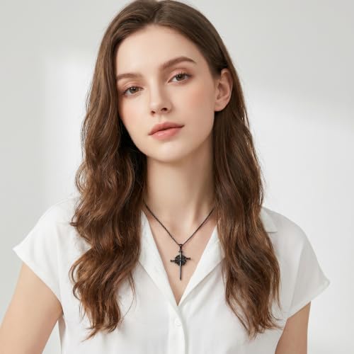14K Gold Plated Cross Pendant Necklace Christian Jewelry Religious Gift - color: B03-Nail Cross Black