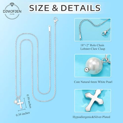 Pearl Cross Necklace Christian Gifts for Girls Easter Confirmation Baptism Gifts