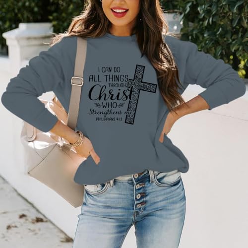 KEEVICI Christian Jesus Sweatshirts For Women Religious Bible Verse Cross Sweatshirt God Hoodie Faith Long Sleeve Shirts - color: Deep Gray, size: Small