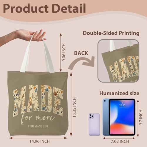 kunlisa Christian Tote Bag for Women, Christian Gifts for Women Faith Canvas Tote Bag - color: Floral Patterns