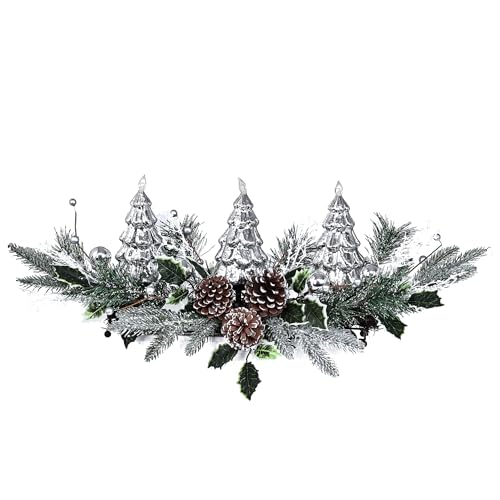 Silver Christmas Tree & Pine Cone Table Centerpiece with LED Lights - color: Silver Tree