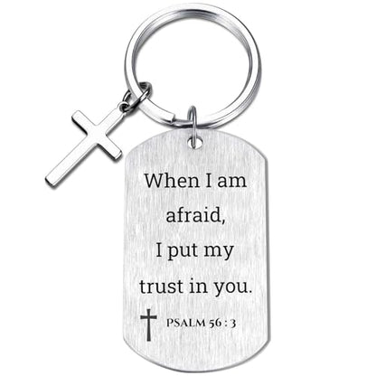 Inspirational Scripture Keychain with Cross - Bible Verse Matte Key Chain Religious Gift for Christian - style: Psalm 56:3