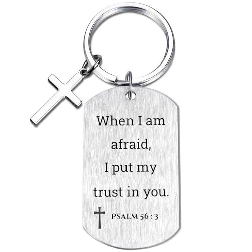Inspirational Scripture Keychain with Cross - Bible Verse Matte Key Chain Religious Gift for Christian - style: Psalm 56:3