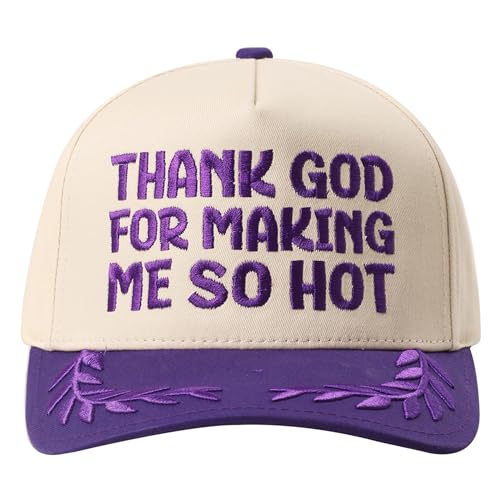MIRMARU Christian Theme 5 Panel Embroidered Cotton Trucker Hat with Inspirational Faith Sayings for Men and Women - color: Thank God for Making Me So Hot, Purple