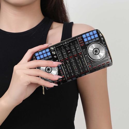DJ Mixer Deck Controller Print Wallet for Women Large Capacity Wallet Credit Card Holder PU Leather Zipper Clutch Purse Phone Wallet - color: DJ Mixer Deck Controller