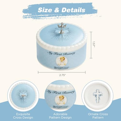 NORBU Baptism Gifts for Girl, My First Rosary with Ceramic Keepsake Box
