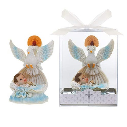 Lunaura Religious Keepsake - Set of 12"Boy" Baby Laying in Basket with Dove and Candle Favors - Blue