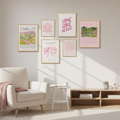 Framed Pink Christian Bible Verse Canvas Wall Art for Living Room, Set of 6 - color: Pink, size: 11"Wx14"H x 2Pcs 12"Wx16"H x 2Pcs 8"Wx10"H x 2Pcs