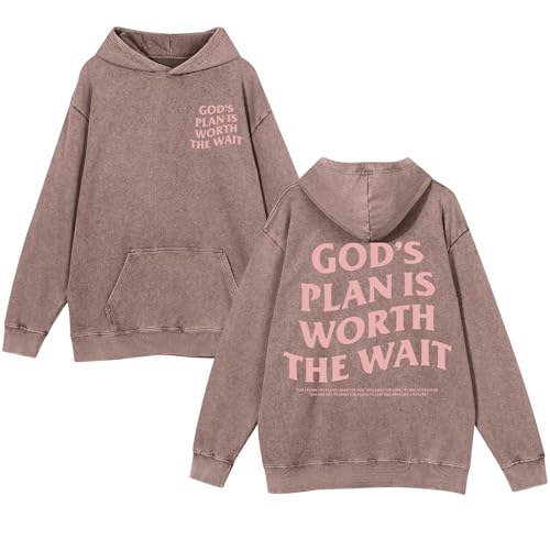 Christian Graphic Hoodies for Women God Bible Verse Oversized Hoodie Religious Letter Print Acid Wash Sweatshirts - color: Brown, size: Large