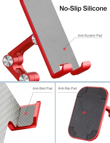 OCYCLONE Phone Stand for Desk, Foldable Cell Phone Stand Holder, Red - color: Red