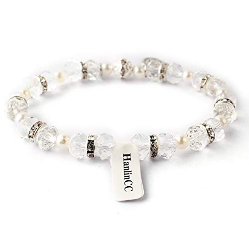 HanlinCC Women's Stretch Rosary Bracelet Beaded Crucifix & Miraculous Medal - color: White