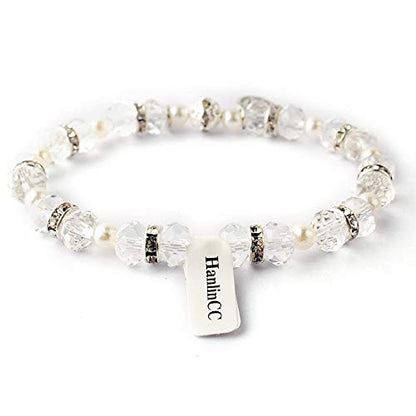 HanlinCC Women's Stretch Rosary Bracelet Beaded Crucifix & Miraculous Medal - color: White