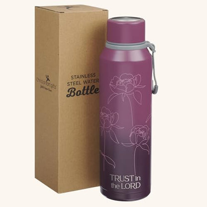 Christian Art Gifts Stainless Steel Double Wall Vacuum Sealed Insulated Water Bottle for Women: Trust in the Lord Bible Verse, Leak/Spill-proof, Scratch Resistant, Wide Mouth, Cute Plum Purple, 24 oz - color: Trust/Plum